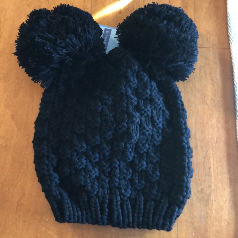 Black Knit Poof Hat